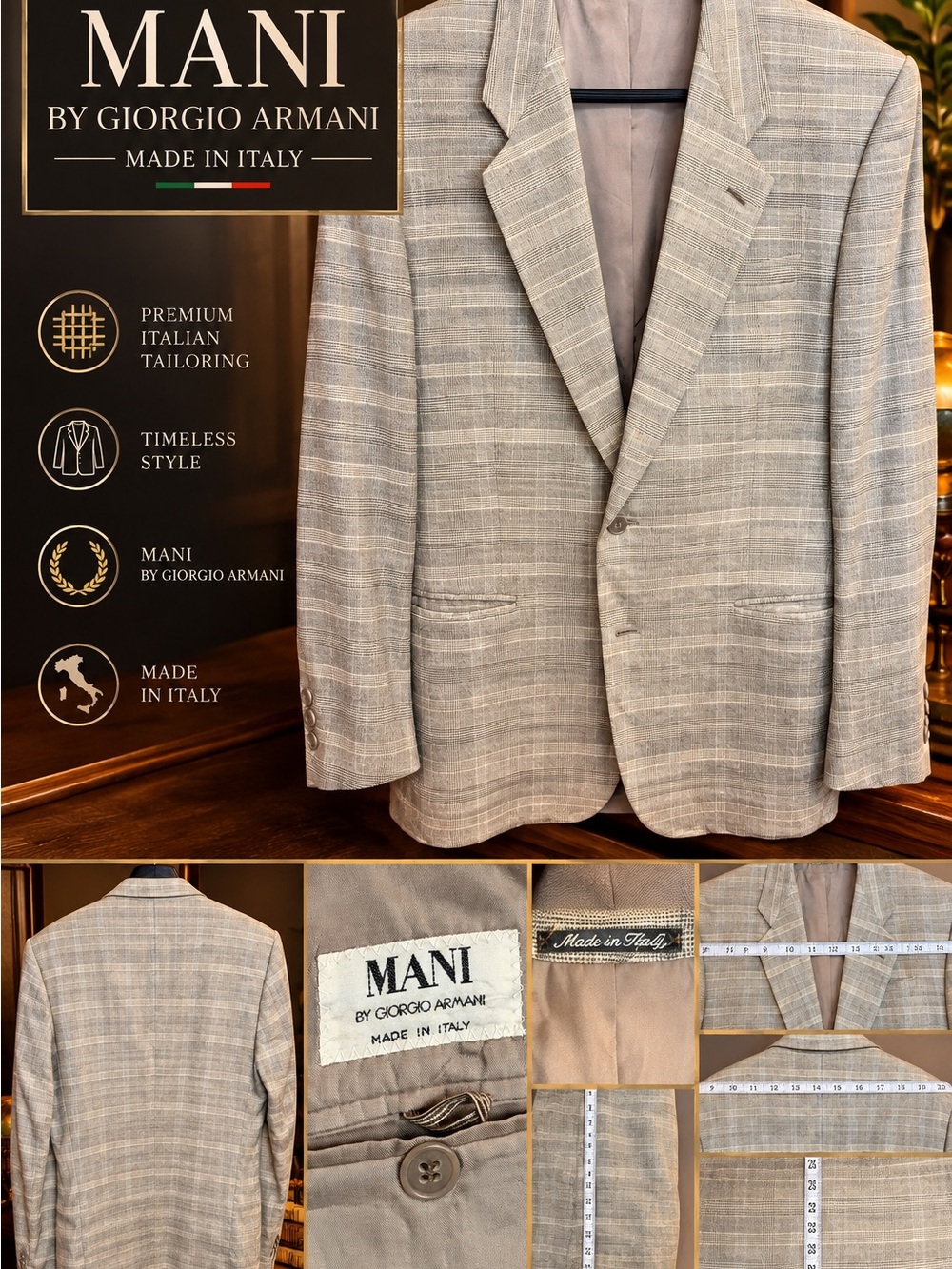 Giorgio Armani Made in Italy Light Beige Plaid Sport Coat 42R